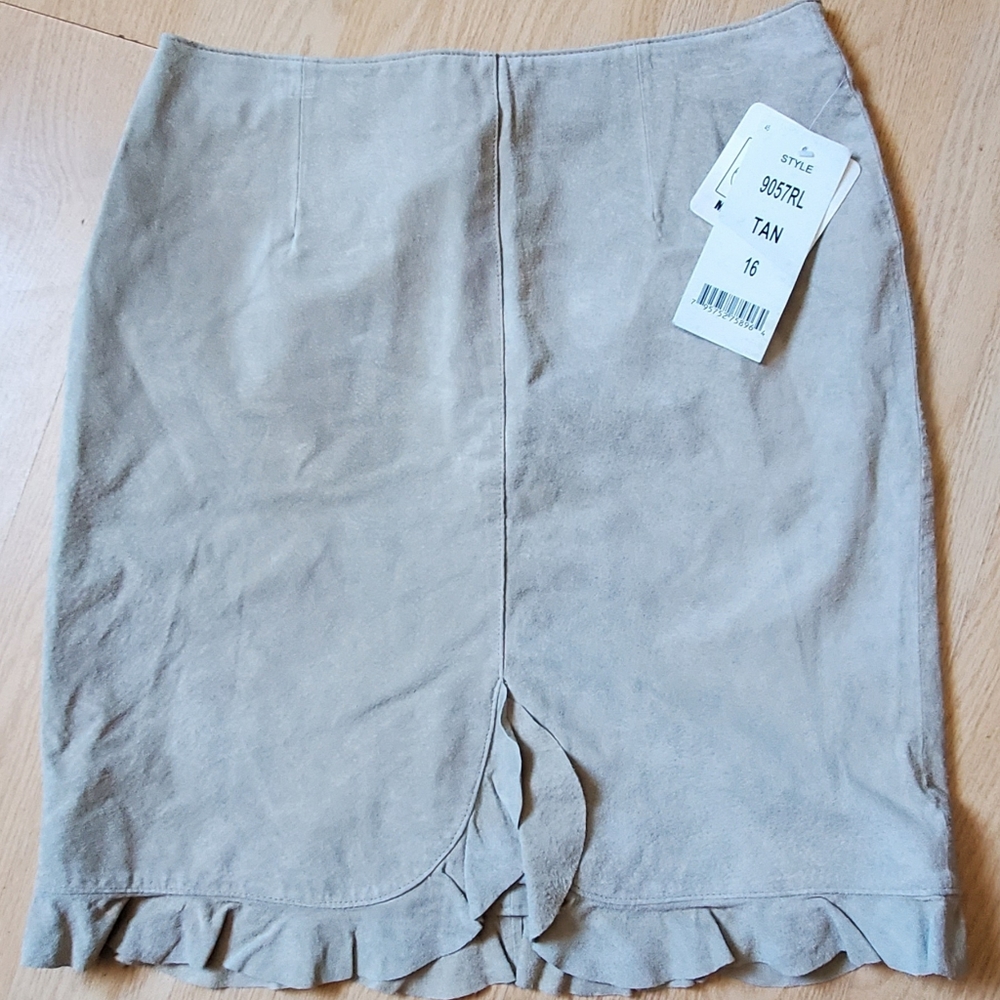 Tan Suede Mini Skirt with Ruffle Hem